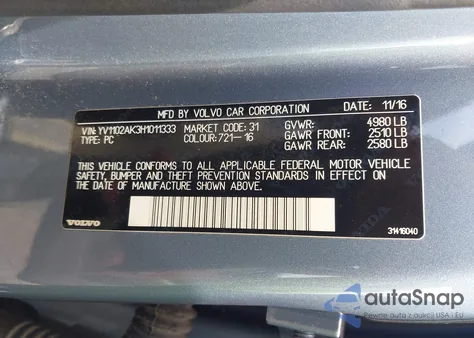 2017 Volvo S90 T5 Momentum из США, поврежденный, VIN YV1102AK3H1011333